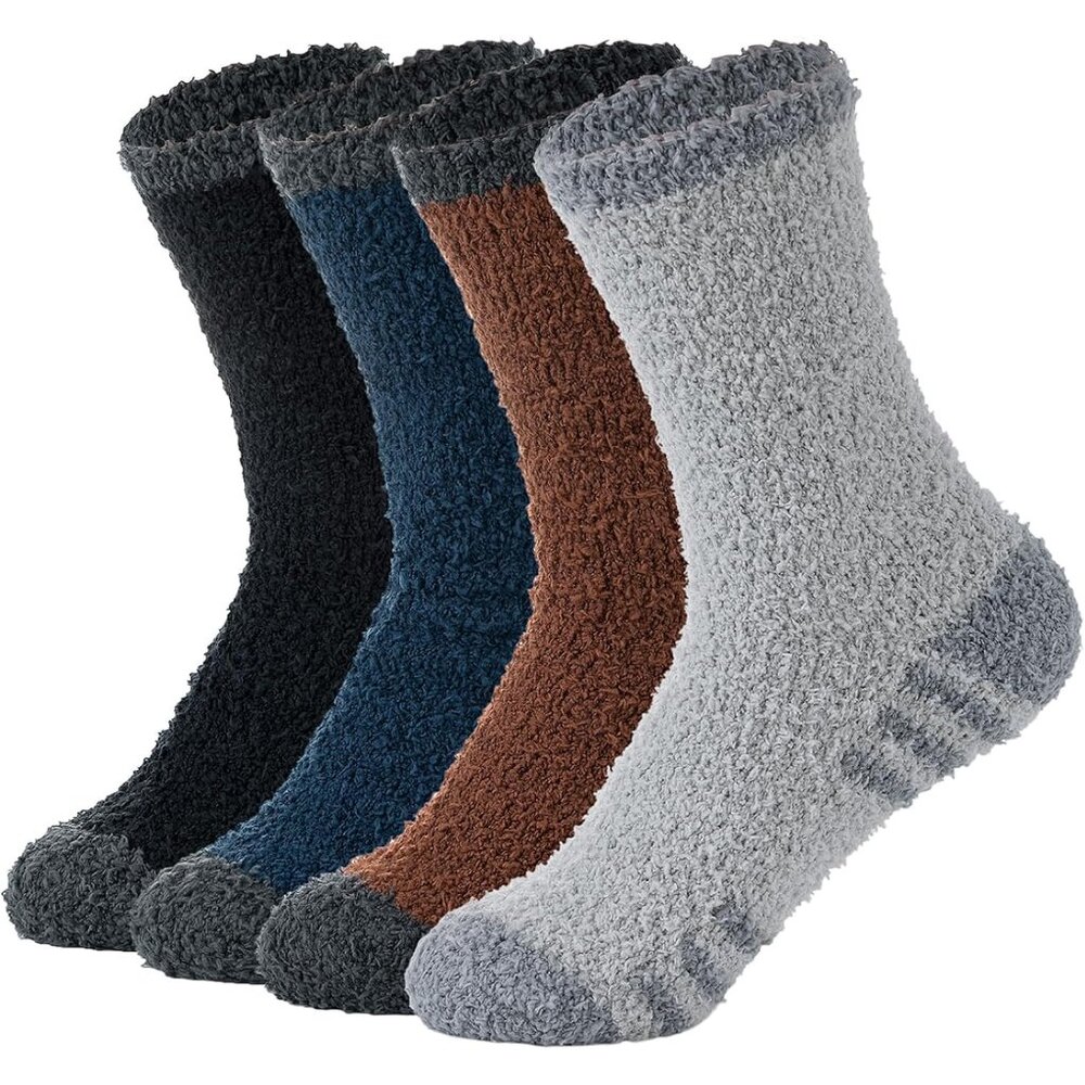 Men's Fuzzy Slipper Socks - Fluffy Cozy Unisex Winter Warm Sleep Socks